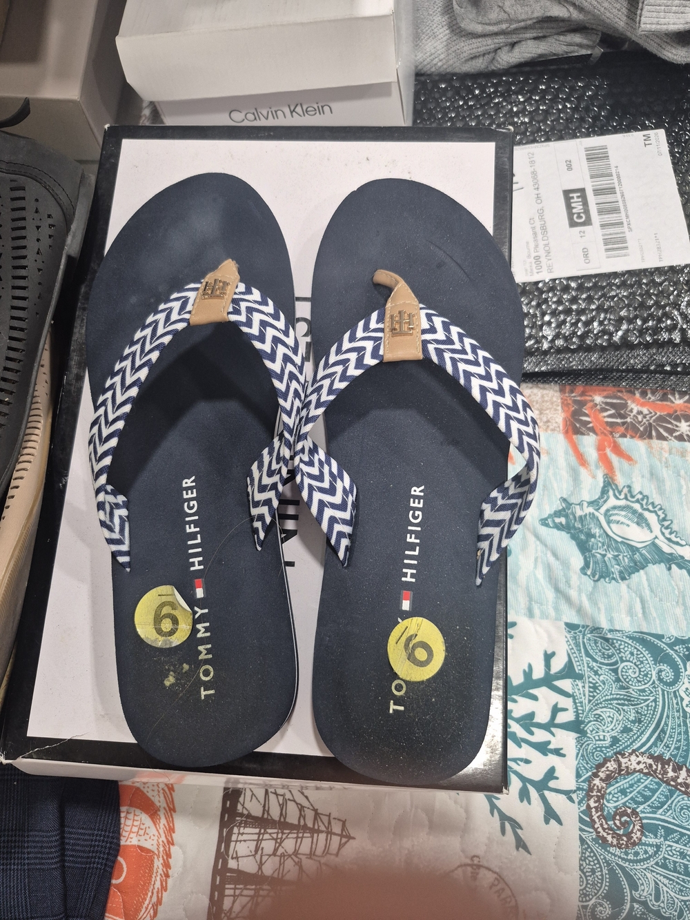 Tommy Hilfiger Navy & White Chevron Strap Flip Flops - Men's